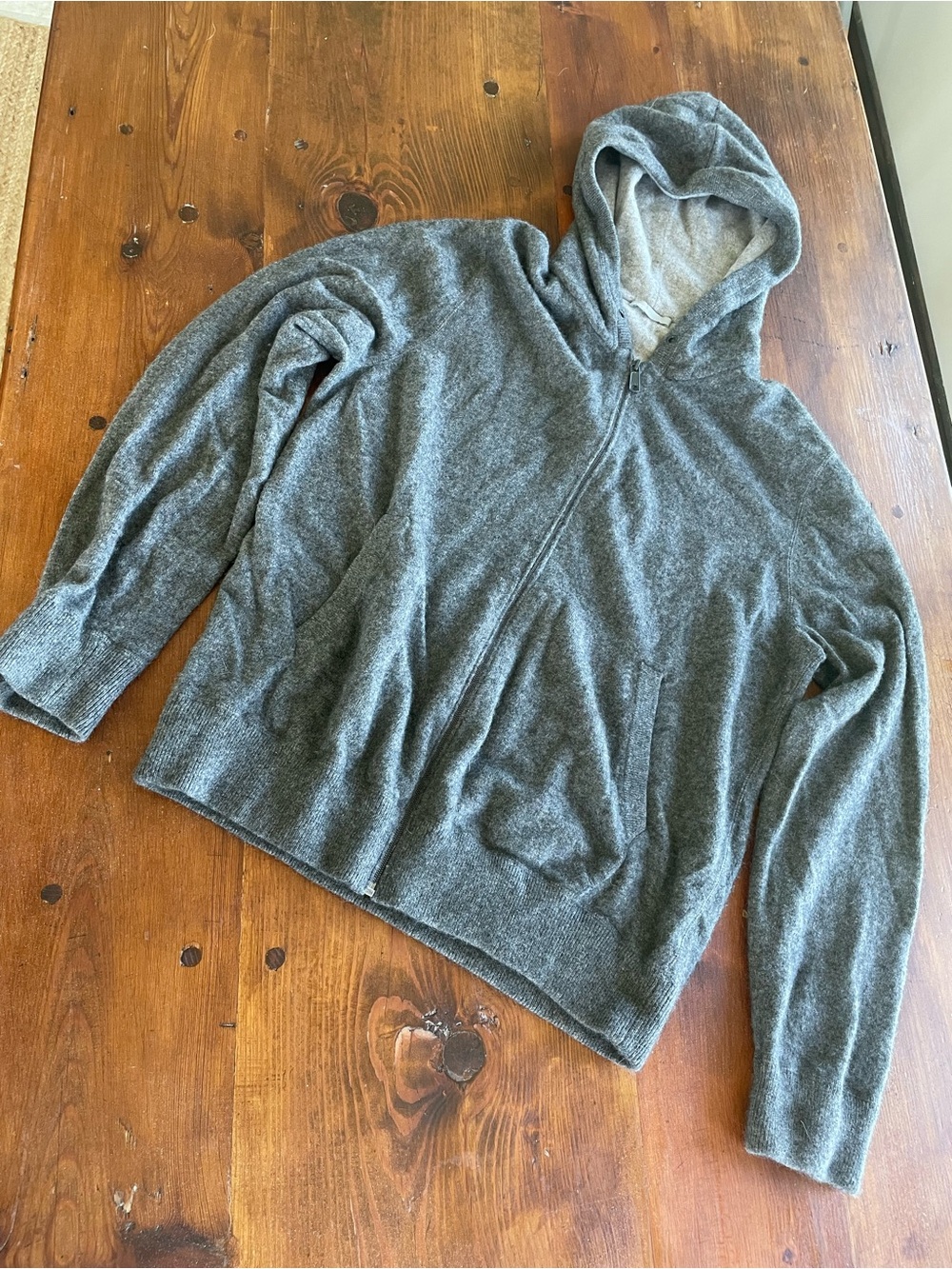 Vince Men's Heather Gray Cashmere Zip Hoodie Sweater